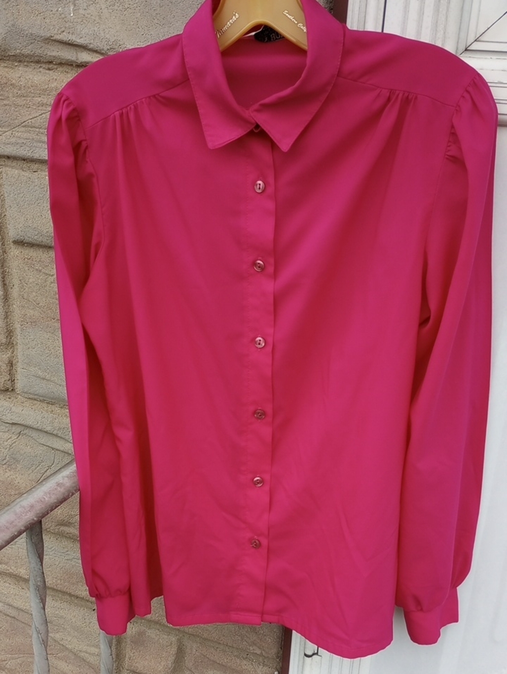 Judy Bond Classic Button Down Vintage Retro Fuschia Blouse w/ Collar. Sz 10